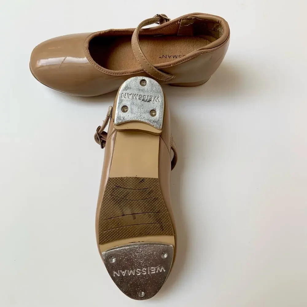 Weissman Patent Mary Jane Tap Dance Shoes Tan Caramel Girl's Size 1.5A M - Picture 3 of 9
